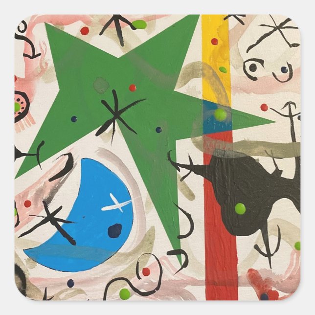 CRAZY NIGHT MIT GRÜNEN STERN QUADRATISCHER AUFKLEBER (Vorderseite)