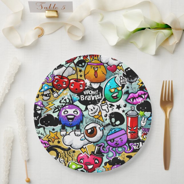Crazy Obstbäume und Gemüse Graffiti Art Pappteller (Hochzeit)