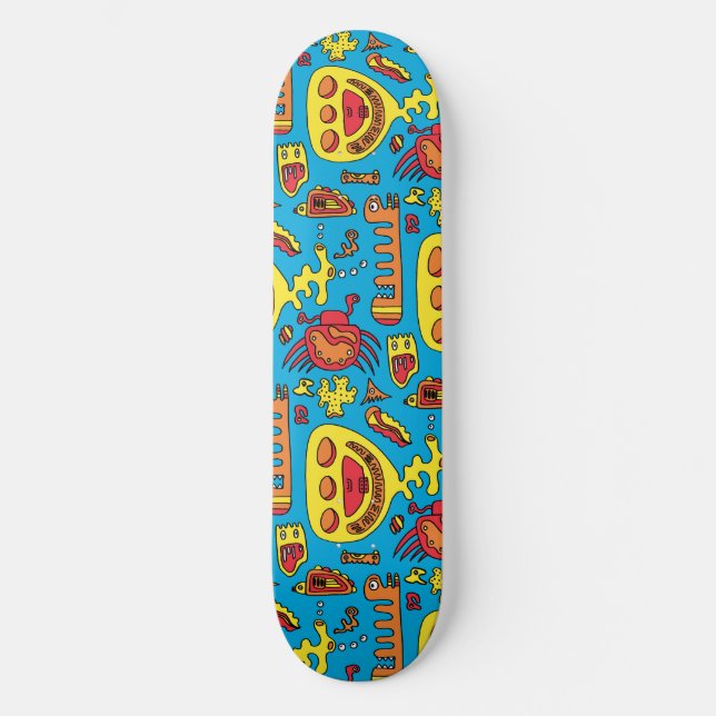 Crazy Ocean Creatures and Yellow Submarine Beach  Skateboard (Vorderseite)