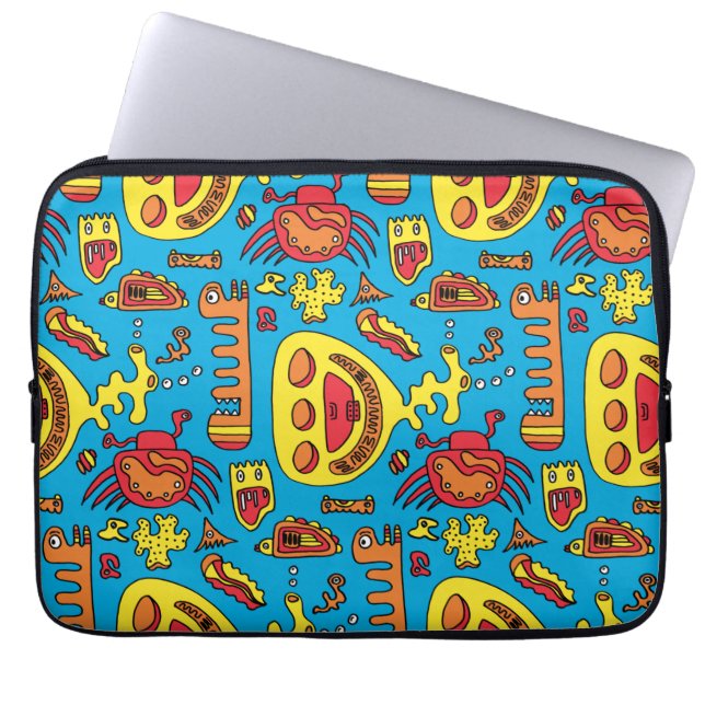 Crazy Ocean Creatures and Yellow Submarine Laptopschutzhülle (Vorderseite)