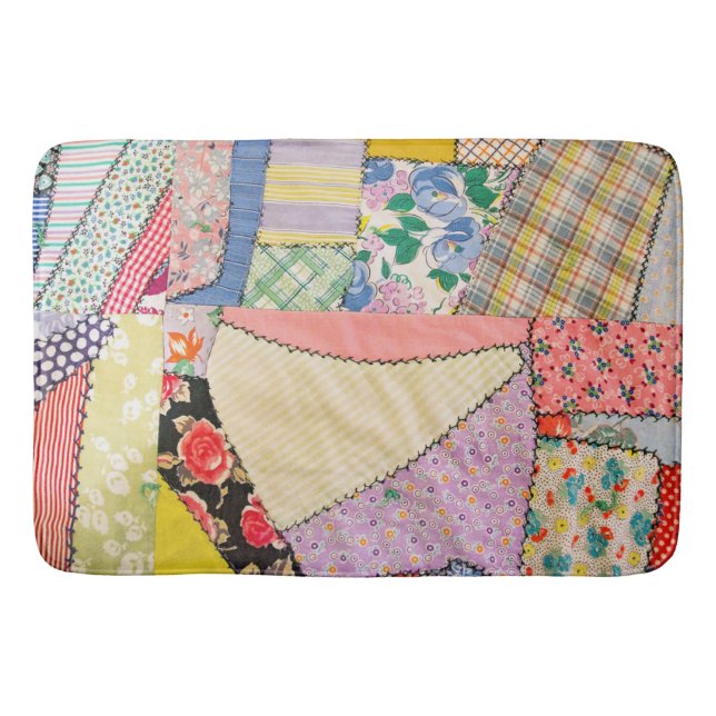 Crazy Patchwork Quilt mit Zigzag Stitching Badematte (Vorderseite)