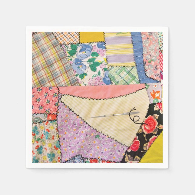 Crazy Patchwork Quilt mit Zigzag Stitching Serviette (Vorderseite)