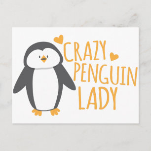 Crazy Penguin Lady Postkarte