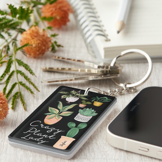 Crazy Pflanze Lady| Chic Watercolor - Pflanze Schlüsselanhänger (Vorderseite rechts)
