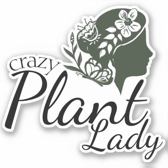 Crazy Pflanze Lady Frauenprofil und Blume Aufkleber (Vorderseite)