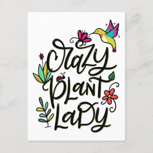 Crazy Pflanze Lady, Handschrift Postkarte
