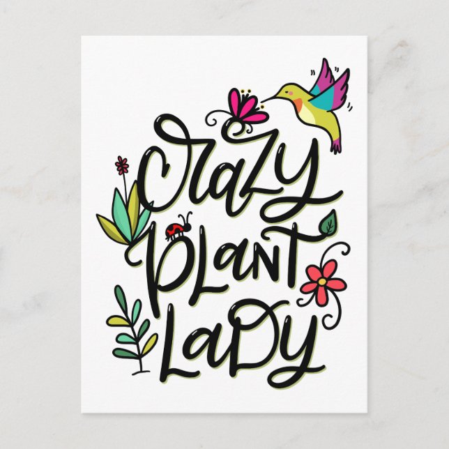 Crazy Pflanze Lady, Handschrift Postkarte (Vorderseite)