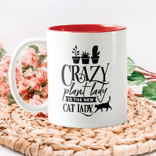 Crazy Pflanze Lady ist die neue Katze Lady Zweifarbige Tasse
