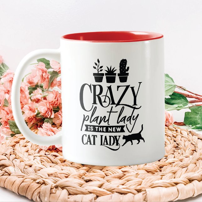 Crazy Pflanze Lady ist die neue Katze Lady Zweifarbige Tasse (Von Creator hochgeladen)