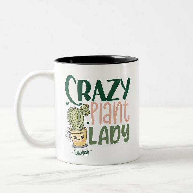 Crazy Pflanze Lady Personalisiert Zweifarbige Tasse (Links)