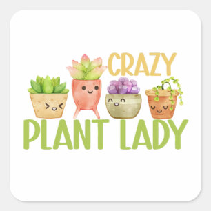 Crazy Pflanzen lady Quadratischer Aufkleber