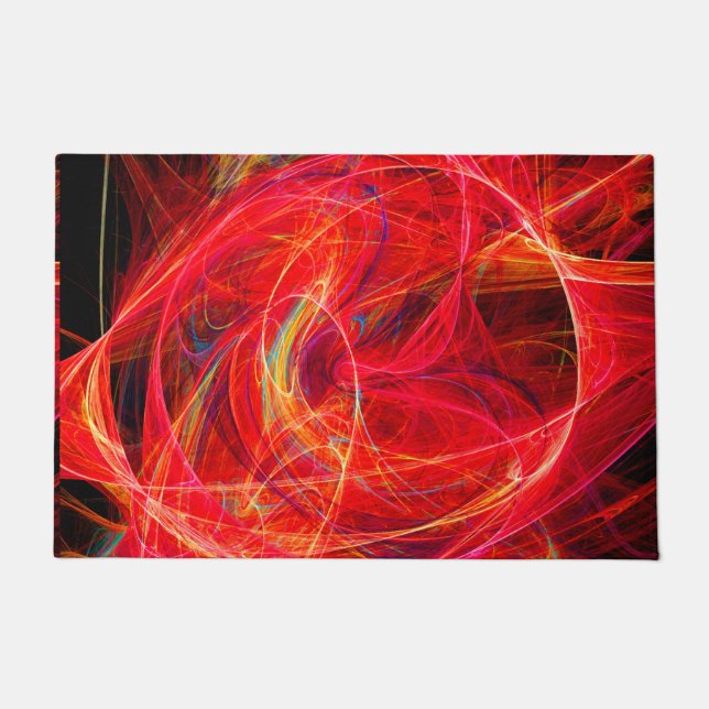 CRAZY PHOTON Abstrakte, rot-gelbe Fraktale, Wirbel Fußmatte (Vorderseite)