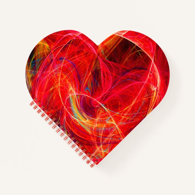 CRAZY PHOTON Abstrakte, rot-gelbe Fraktale, Wirbel Notizbuch (Vorderseite)