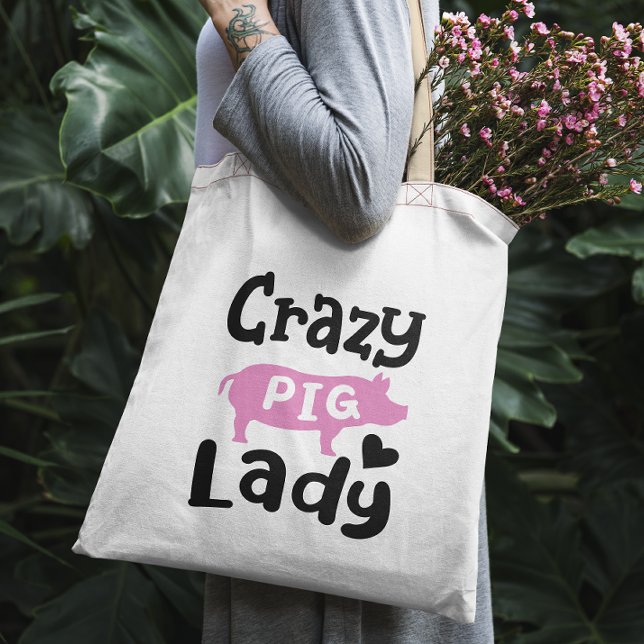 Crazy Pig Lady lustiges Schwein Tragetasche (Von Creator hochgeladen)