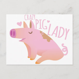 Crazy Pig Lady Postkarte