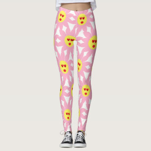Crazy Pink Blume mit den Augen des roten Herzens Leggings