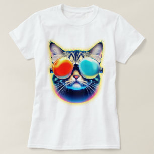 Crazy Psychedelic Psychonaut Kitty Cat Logo Weiß T-Shirt