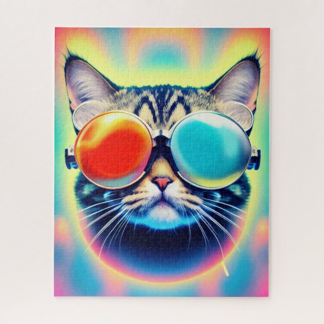 Crazy Psychedelic Psychonaut Kitty Cat Puzzle (Vertikal)