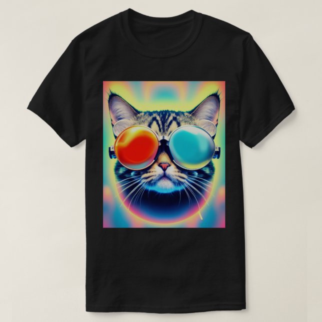 Crazy Psychedelic Psychonaut Kitty Cat White T-Shirt (Design vorne)