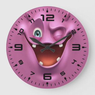 Crazy Purple Funny Devil Emotion Face Große Wanduhr