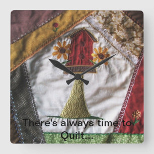 Crazy Quilt Birdhouse Quadratische Wanduhr