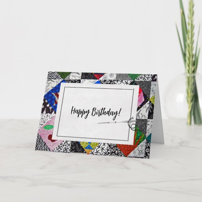Crazy Quilt Birthday Karte (Vorderseite)