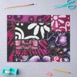 Crazy Quilt Black Cherry floral Muster Decoupage Seidenpapier