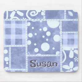 Crazy Quilt Blau Gingham Blumen Personalisiert  Mousepad