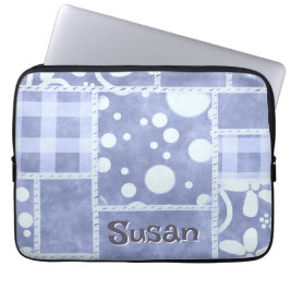 Crazy Quilt Blau Gingham Blumenmuster personalisie Laptopschutzhülle