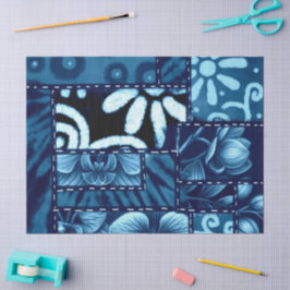 Crazy Quilt Blue Floral Muster Decoupage Seidenpapier
