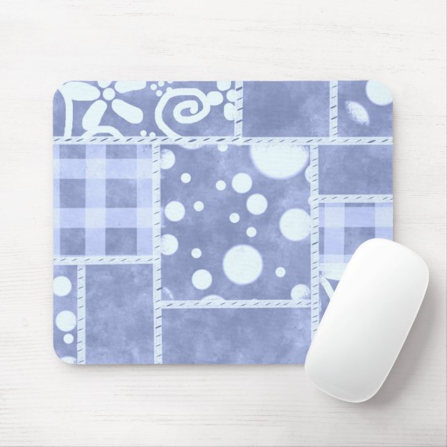 Crazy Quilt Blue Gingham Floral Pattern  Mousepad (Mit Mouse)