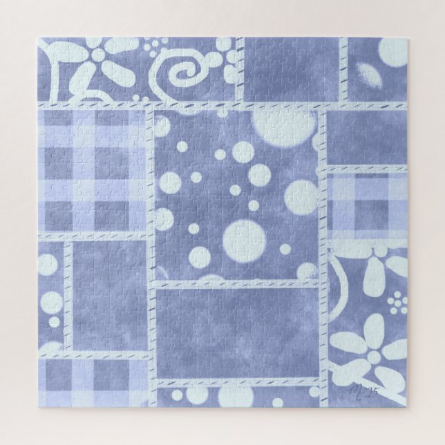 Crazy Quilt Blue Gingham Floral Pattern  Puzzle (Vertikal)