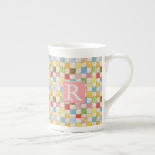 CRAZY QUILT Bone China Tasse + Text / Pink