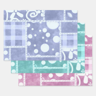 Crazy Quilt Gingham Blumenmuster Decoupage Geschenkpapier Set