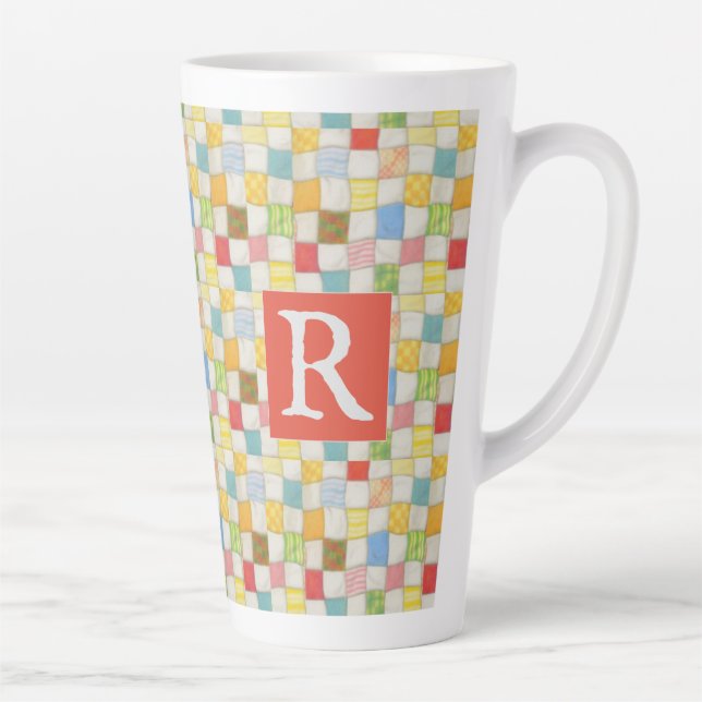 CRAZY QUILT groß Latte Tasse + Text / Rot (Rechts)