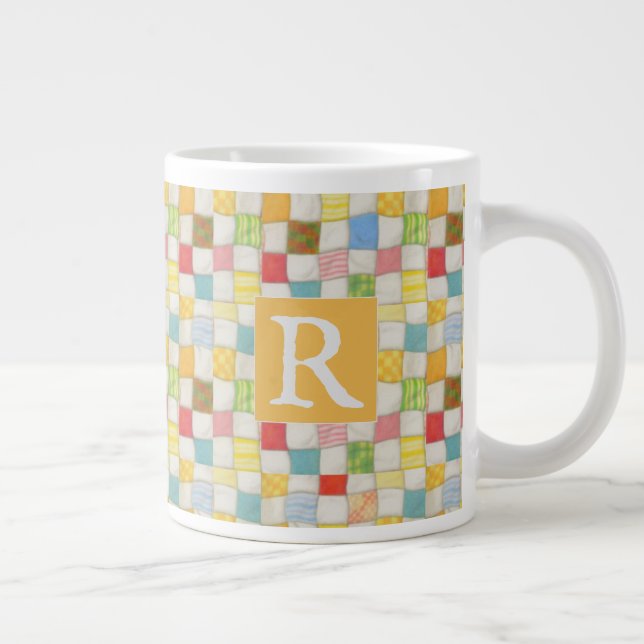 CRAZY QUILT Große Tasse + Text / Gold (Rechts)