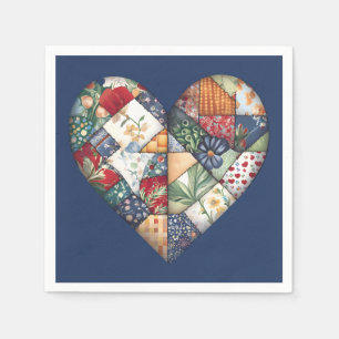 Crazy Quilt Heart on Blue Serviette