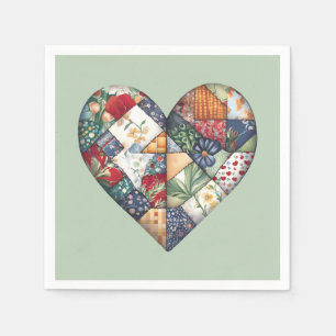 Crazy Quilt Heart on Sage Green Serviette