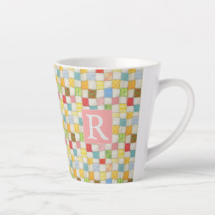 CRAZY QUILT Latte Becher + Text / Pink Milchtasse
