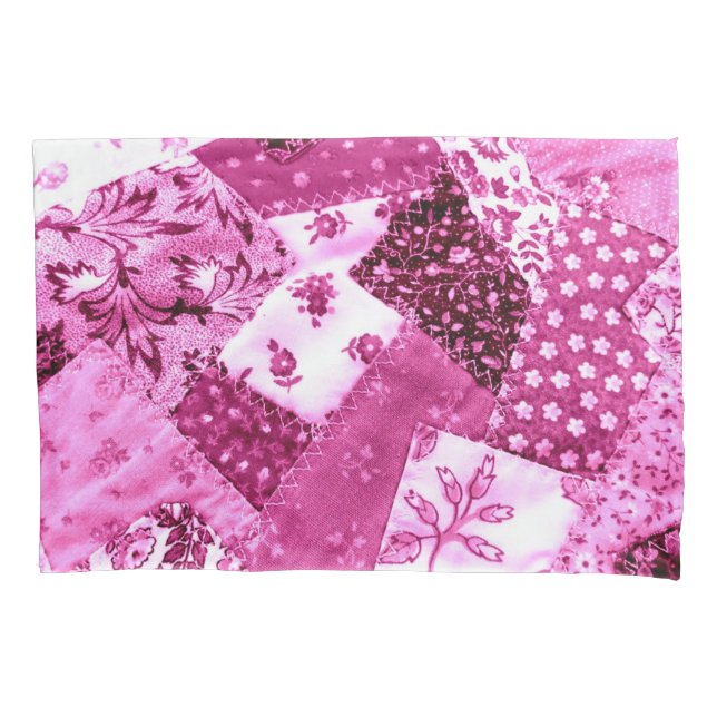 Crazy Quilt Muster Pink Weiße Blumenmuster Muster Kissenbezug (Vorderseite-Links)