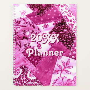 Crazy Quilt Muster Rosa Weiße Blüte Planer