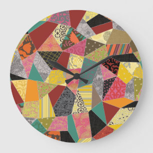 Crazy Quilt Patchwork Große Wanduhr