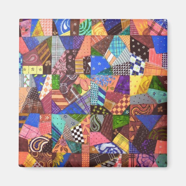 Crazy Quilt Patchwork Quilt Abstrakt Art Geometric Magnet (Vorne)