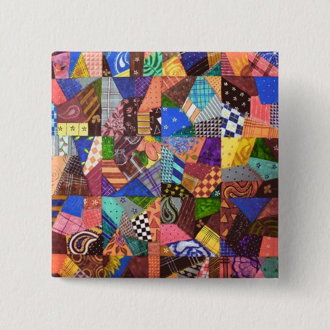 Crazy Quilt Patchwork Quilt Abstrakt Art Geometrie Button (Vorderseite)