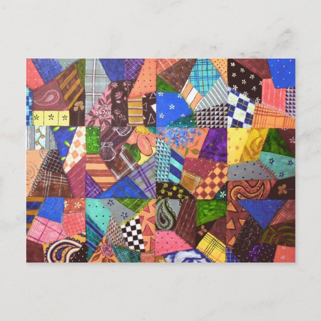 Crazy Quilt Patchwork-Quilt Abstrakte Kunst Geomet Postkarte (Vorderseite)