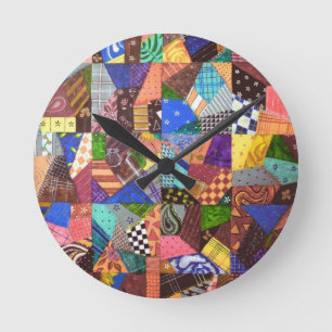 Crazy Quilt Patchwork-Quilt Abstrakte Kunst Geomet Runde Wanduhr