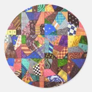Crazy Quilt Patchwork-Quilt Abstrakte Kunst Geomet Runder Aufkleber