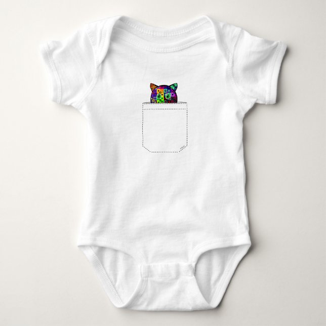 Crazy Quilt Pocket Cat Baby Bodysuit Strampler (Vorderseite)