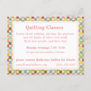 CRAZY QUILT "Quilting Classes" Postkarte / Geschäf