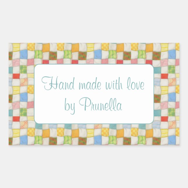CRAZY QUILT Rectangle "Hand Made Stickers" Rechteckiger Aufkleber (Vorderseite)